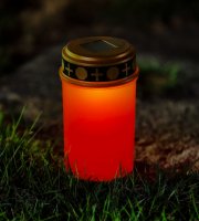 Leszúrható szolár mécses - pislákoló melegfehér LED - 7,3 x 20,5 cm - piros / fehér