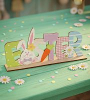 Húsvéti fekvő asztaldekoráció fából - nyuszis