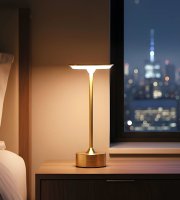 Asztali lámpa - arany színű fém - állítható színhőm, fényerő - akkumulátoros - USB