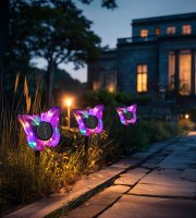 Leszúrható szolár pillangó - lila - 13 x 6,5 x 35 cm - melegfehér + színes LED