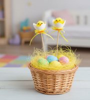 Húsvéti dekoráció - leszúrható tojás csibével - 27 x Ø4,5 cm - 2 db / csomag