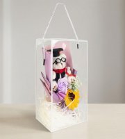 Műnövény dekoráció - napraforgó, macival - 14 x 10,5 x 26 cm