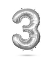 3-as születésnapi szám fólia lufi - ezüst - 40"