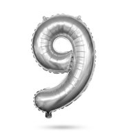 9-es születésnapi szám fólia lufi - ezüst - 40"