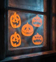Halloween-i 3D gél ablakdekoráció - tök - 30 x 30 cm - 9 db / csomag